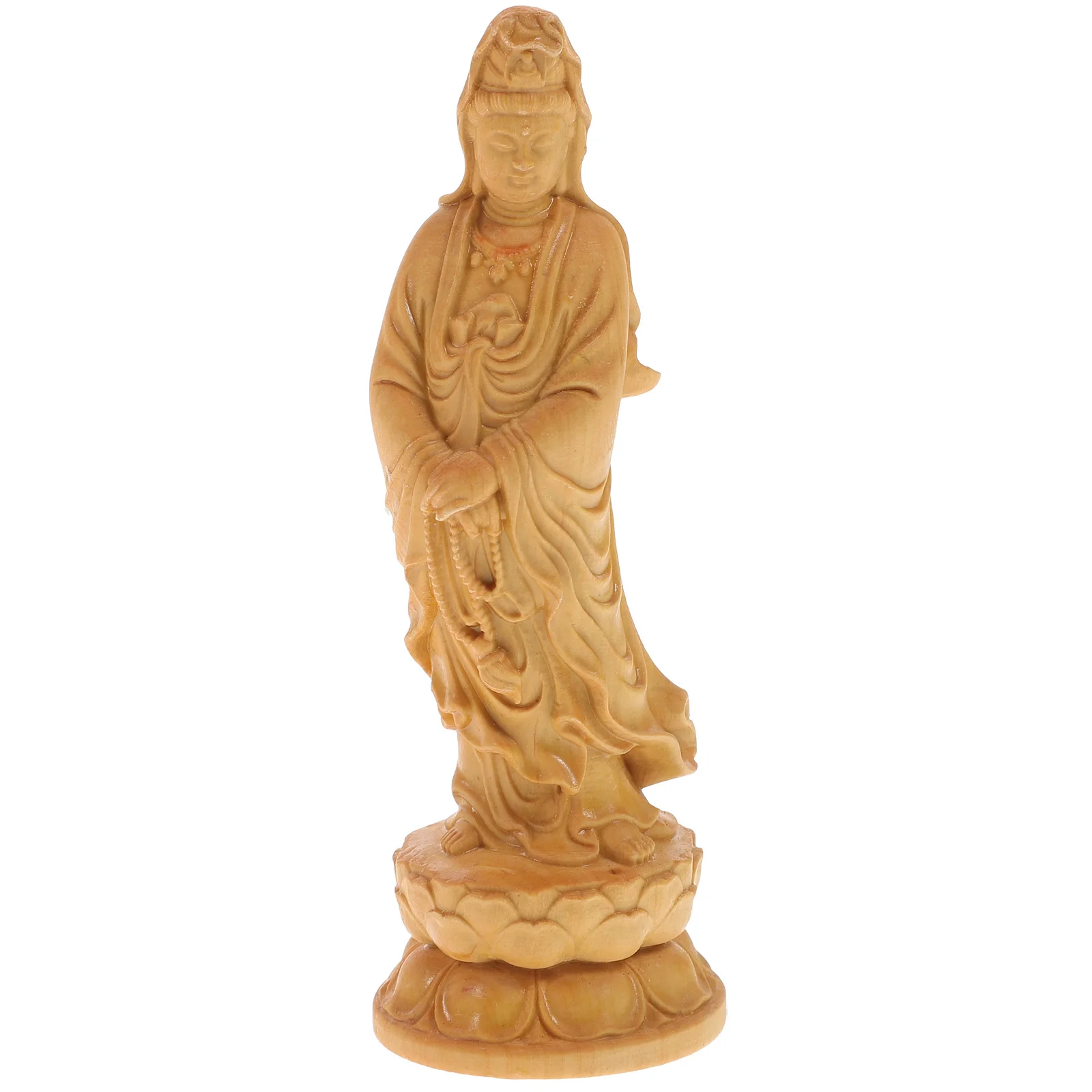 

Figure Statue Ornament Home Desktop Decor Wood Wooden Quan Yin Delicate Carved Figurine