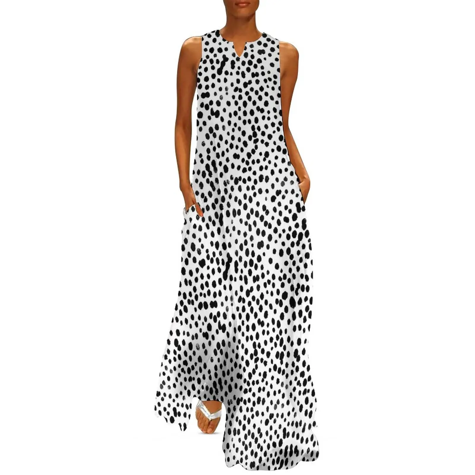 

Далматинское Платье с принтом животных, Элегантное Длинное платье, уличная одежда, повседневные длинные платья, женское платье большого размера с V-образным вырезом и графическим принтом