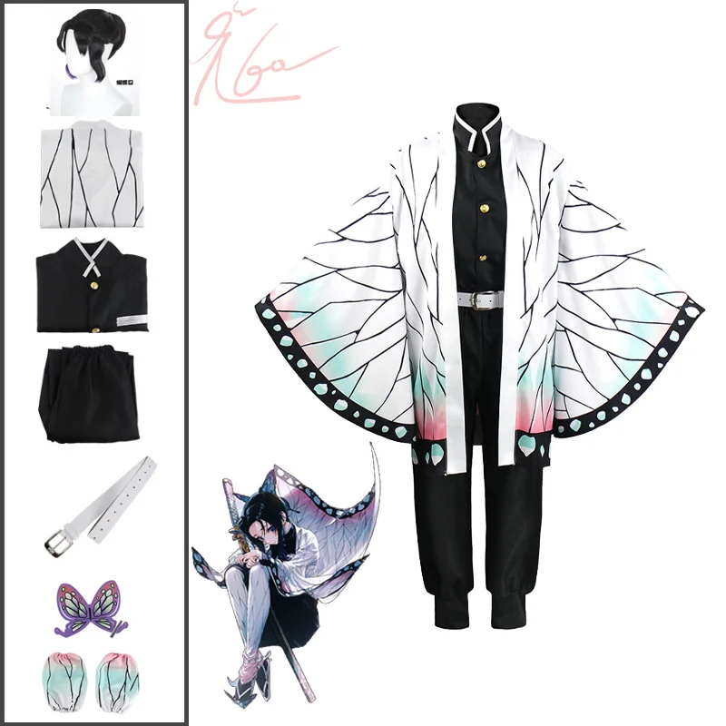 

Kochou Shinobu Cosplay Anime Costume Kimono Full Set Cloak Suits Uniform Wig Halloween Party Costume Adult Kids