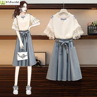 large summer womens suit 2022 new style temperament slim fashion short sleeved top casual skirt two piece skirt suit