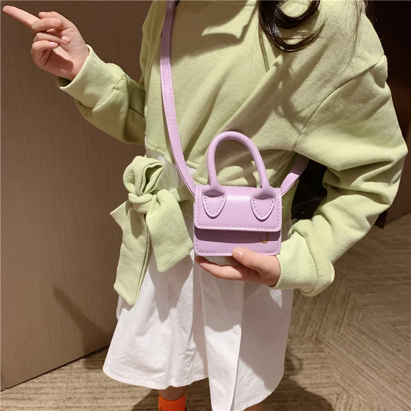 

Girls Kids Oblique Straddle Cute Metal Square Purse Solid Leather Shoulder Bag