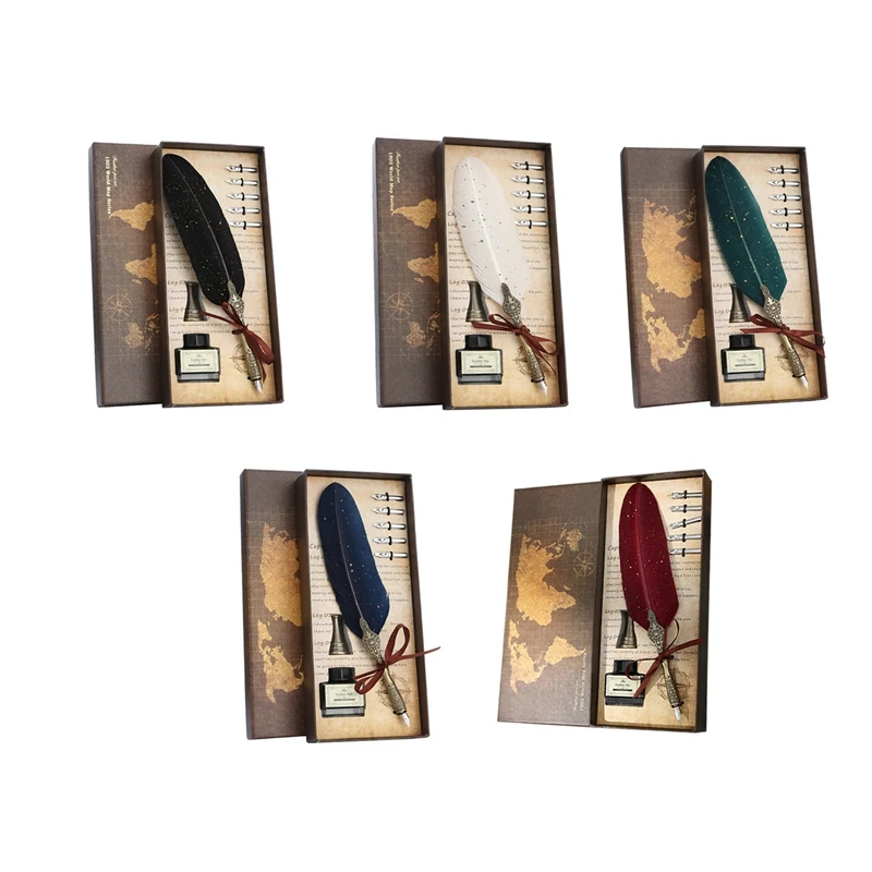 

Feather Pen And Ink Set Vintage Quill Dip Pen Writing Ink Nibs Kit Calligraphy Set Gifts For Beginners