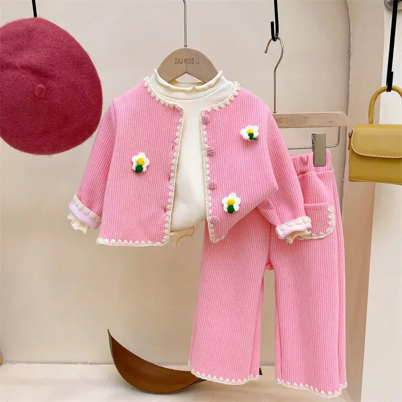 

2022 Autumn New Light Luxury Fashion Coat Comfortable Casual Suit Baby Girl Autumn Wide Leg Pants Suit Boutique Two Piece Suit