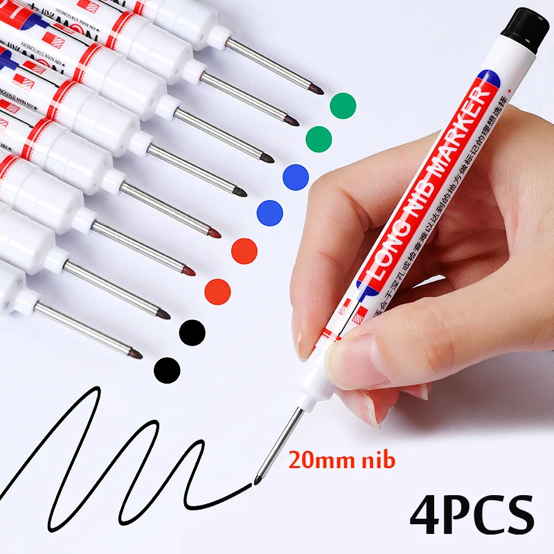 

4pcs 20mm Long Nib Marker Pen Oil Paint Permanent Marker Waterproof Black White Green Blue Ink Industrial Renovation Carpentry
