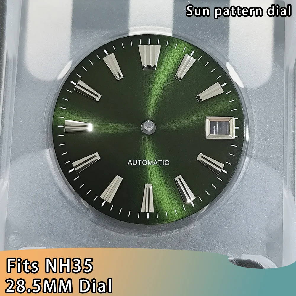Фото Циферблат NH35 28,5 мм для механизма NH35, циферблат с солнечным узором 28,5 мм, циферблат NH35 с одинарным календарем, запасные части для часов. №4