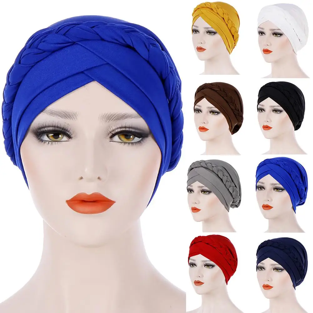 

Turban Cap Solid Color Milk Silk Braided Twist Headwrap Beanie Headwrap for Women