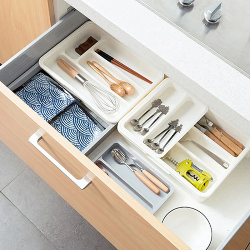 Tableware Organizer Cutlery Storage Tray Knife Block Holder Spoon Fork Separation Box Kitchen Drawer Plastic Container Cabinet images - 6