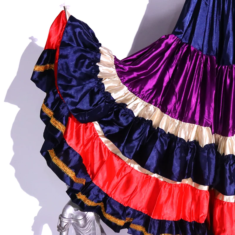 Танцевальный живот этнический фламенко атласный 25 ярдов 4 ярусная юбка Цыганская