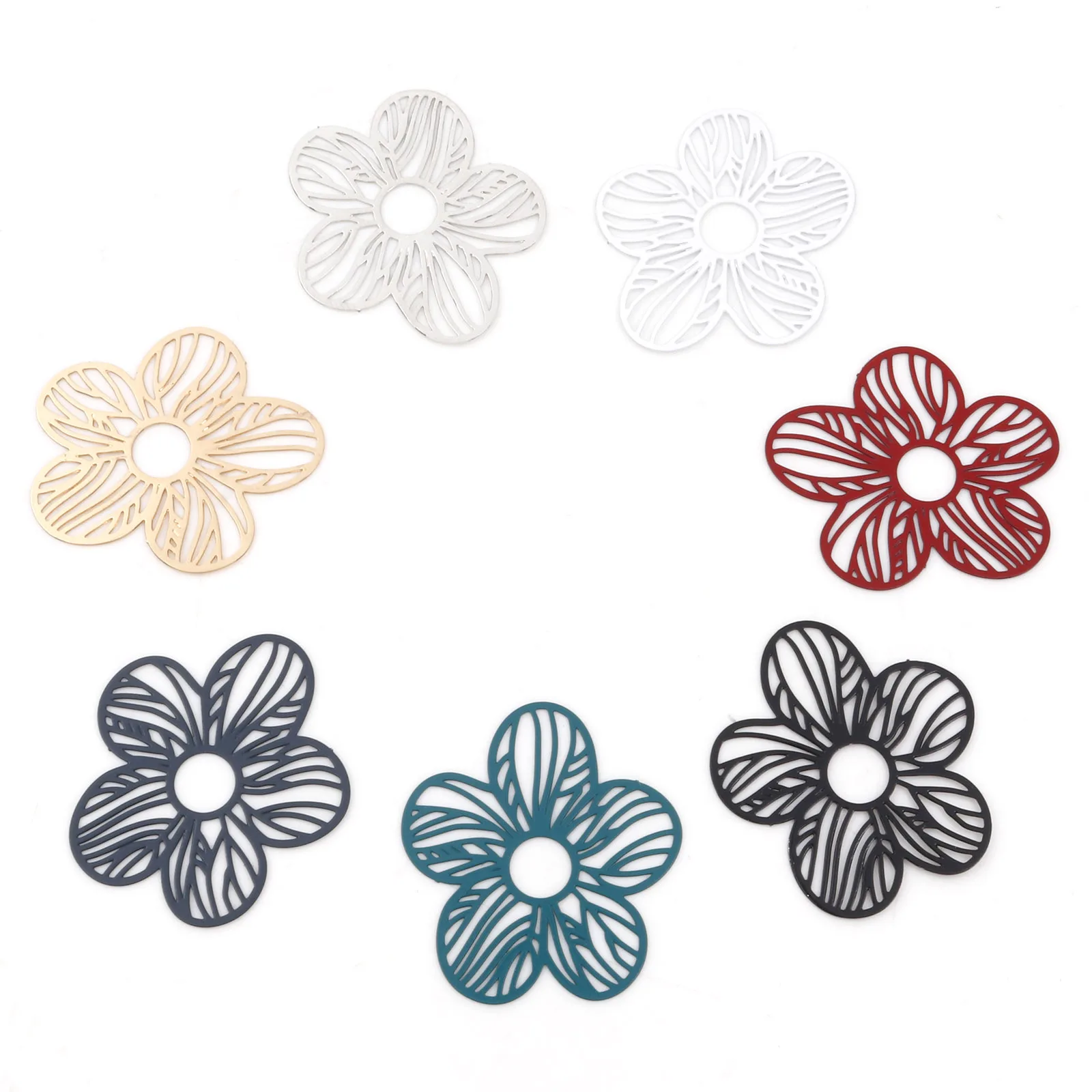 

10PCs Fashion Iron Alloy Pendants Multicolor Flower Painted Hollow Metal Charms DIY Making Earrings Necklace Jewelry 3.1cmx2.7cm