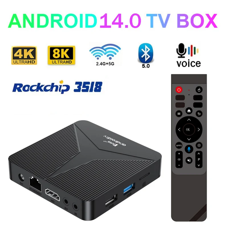 Фото ТВ-приставка Android 14 Ultra HD 8GB 128GB TV98 ATV RK3518 IPTV 4G 5G Wifi6 BT5.0 с голосовым пультом Rockchip RK3518 Smart 8K 4K Set Top Box №2