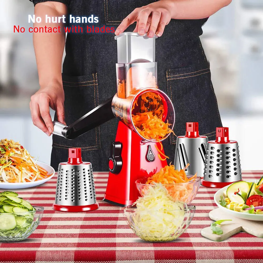 

Manual Vegetable Cutter 3 Drum Blades Rotary Cheese Grater Shredder Mandoline Spiralizer Kitchen Accessories Vegetable Slicer