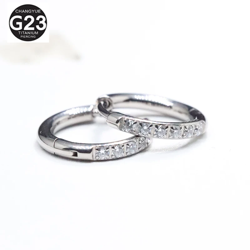 

1PC Implant Grade G23 Titanium Earrings Cubic Zirconia Huggie 8-10mm Hoop Helix Rook Lobe Conch Ear Piercing Body Jewelry