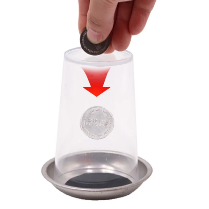 

Coin Penetrates Into The Cup Tricks The Good Stretch Coins Through The Glass Magical Steel Cups Mat Magic Trick Props New Metal