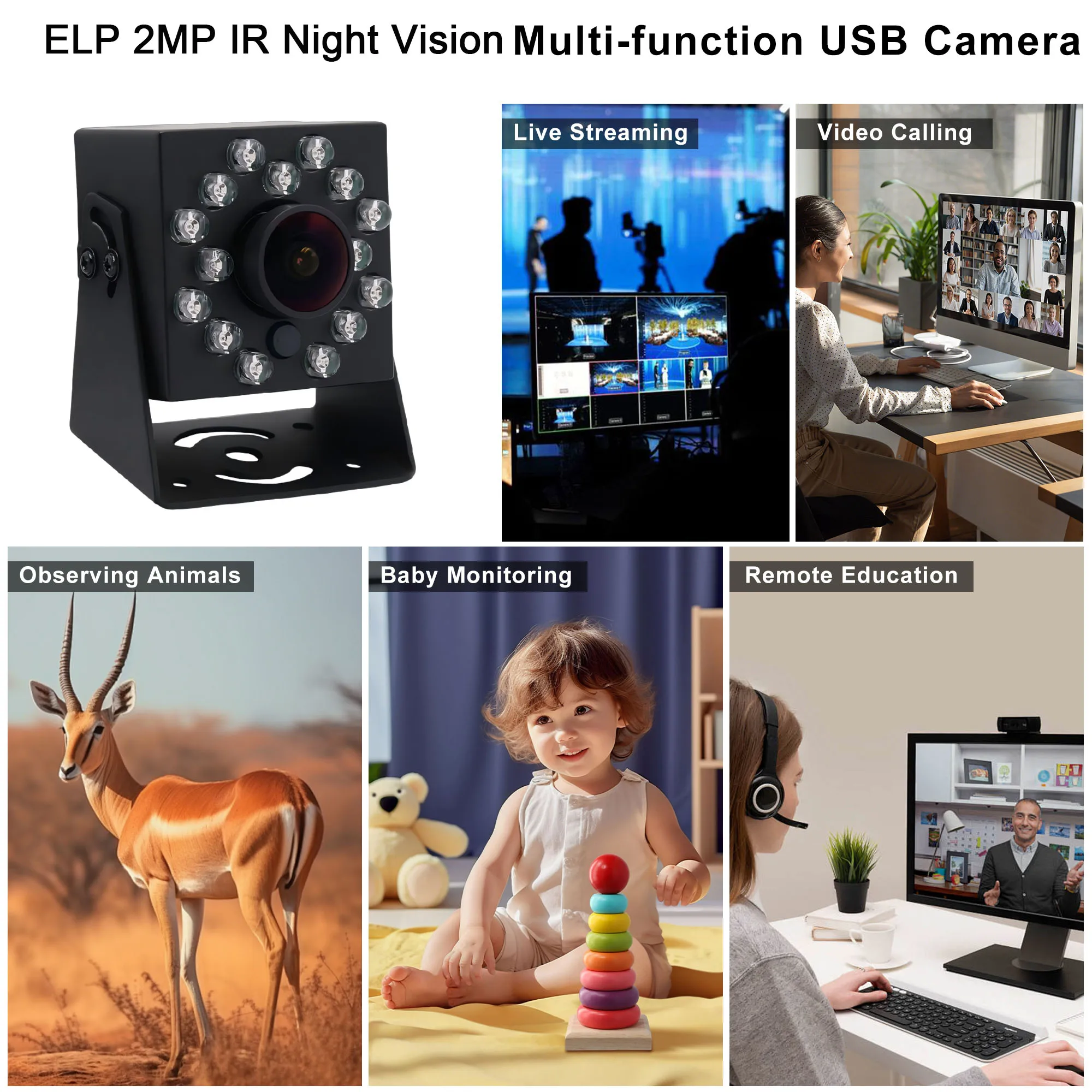 Отличная USB-веб-камера 2 МП 1080P с ИК-подсветкой, широкоугольная, 720P 60FPS, 480P 120FPS, ночное видение, без драйверов, для прямых трансляций (art.: 3920db6c97270) - 3920db6c97270