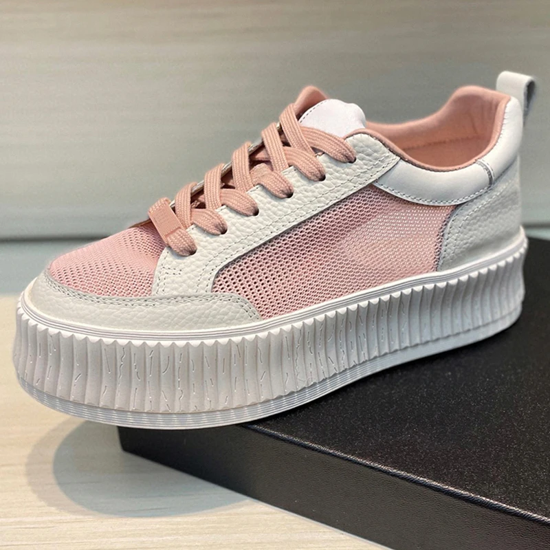 

Кроссовки женские сетчатые на толстой подошве, Повседневная Удобная дышащая обувь, сетчатые лоферы с круглым носком, на весну-осень