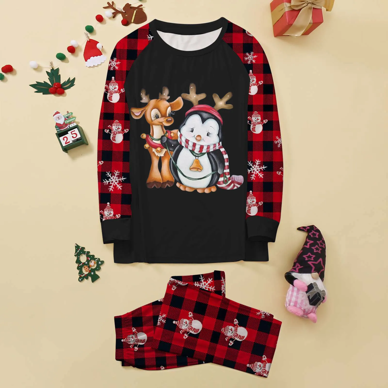 Fashion Elk Print Christmas Sleep Tops & Pants Christmas Pajama Family Matching Mother Xmas Costume Women long sleeves Sleepwear