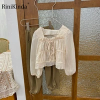 rinikinda toddler kids girls summer clothes outfit sets baby pleated tops wide leg pants suits for girls child clothing sets