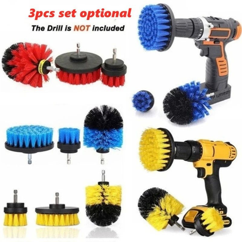 3pcs/set Electric Drill Cleaning Brushes 2/3.5/4 Inch Round Floor Tiles Scrubbing Brushes (No Including Electric Drill)