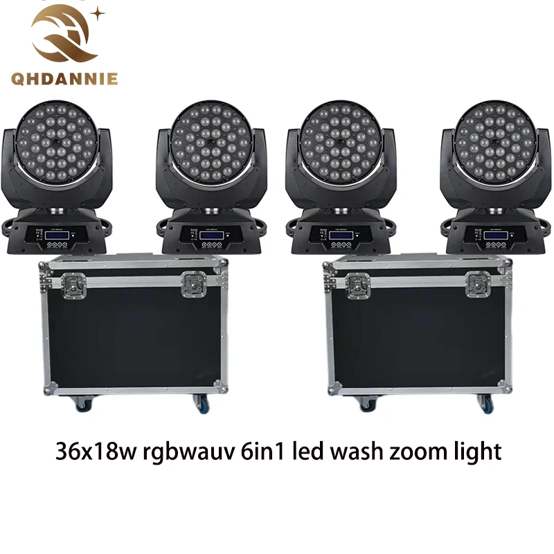Светодиодная Подвижная головка 6-в-1 RGBWA UV Wash DMX контроллер для ночного клуба, диджея, диско (4 лампочки с 2Flycases), 36x18 Вт