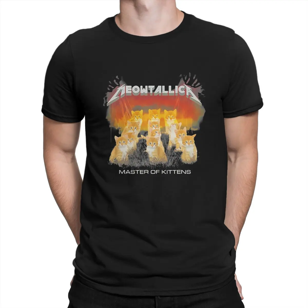 thumbnail image 1 of Camisetas de algodón puro con cuello redondo y estampado "Cats Love Meows", camisetas de manga corta con estampado "Heavy Mental Cat", regalo, 1 of 7