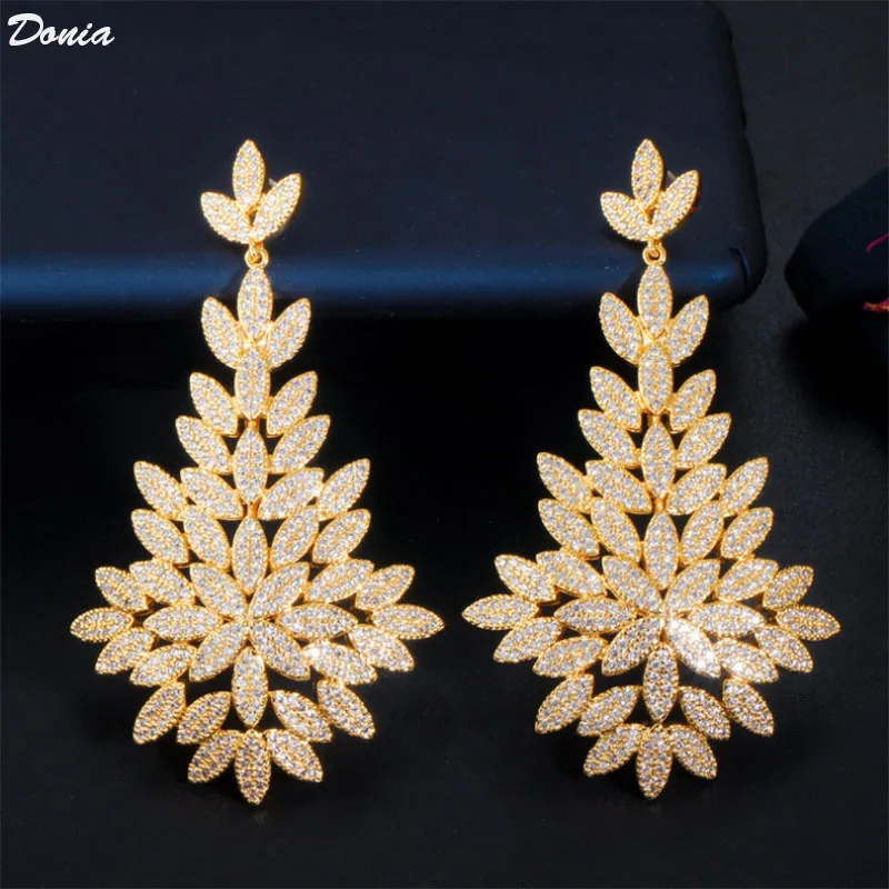 

Donia Jewelry Europe and the Middle East fashion copper inlaid AAA zircon earrings tri-color electroplating process ear jewelry