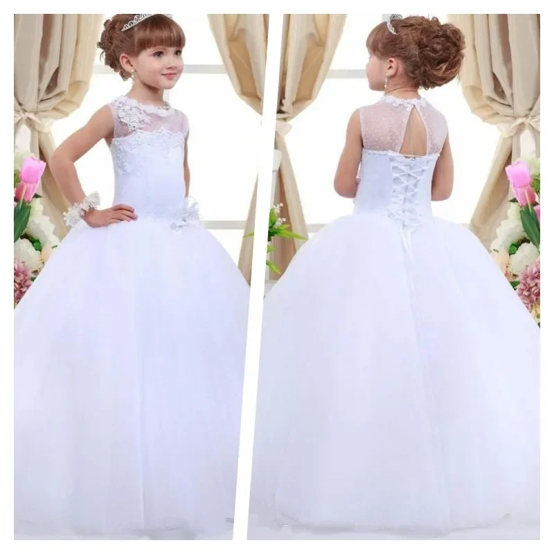 Белое кружевное вечернее платье без рукавов по индивидуальному заказу детские