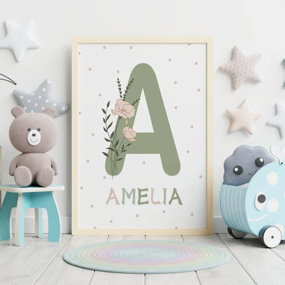 Радужная Бабочка Солнечный свет Дейзи сердце Имя под заказ шалфей зеленый постер