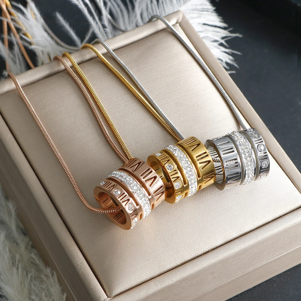 ZMfashion римские цифры инкрустированный цирконом кулон ожерелье для женщин