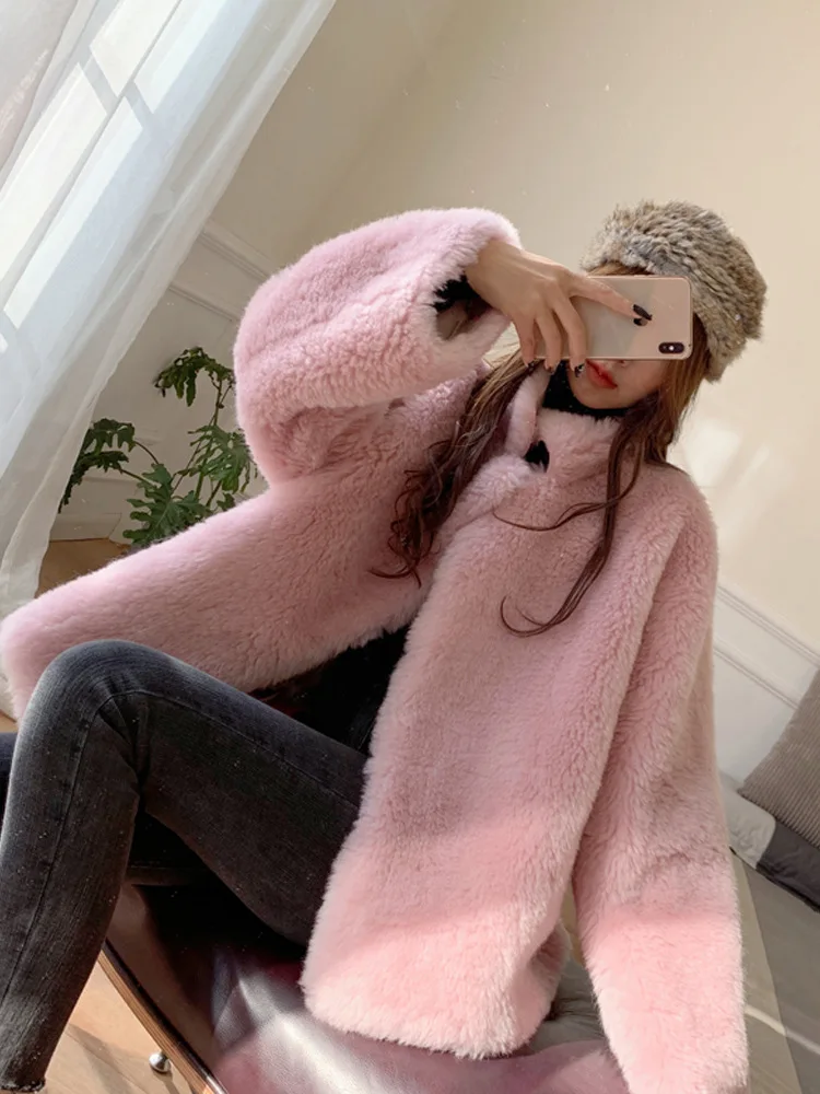 Luxury Winter Real Fur Thick Warm Women White Wool Coat High Quality Warm Outwear Woolen Jackets