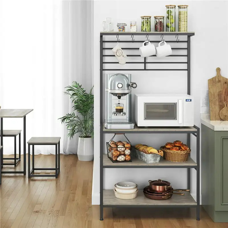 

4-Tier Kitchen Baker's Rack with Hooks, Gray