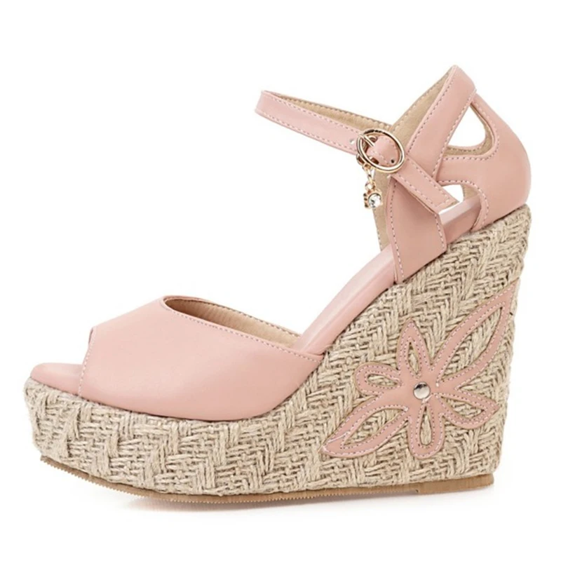 

Wedge Sandals Women Summer Shoes Fashion Knitted Platform Gladiator Sandals Casual White Pink Party Shoes Woman Large Size 45 47