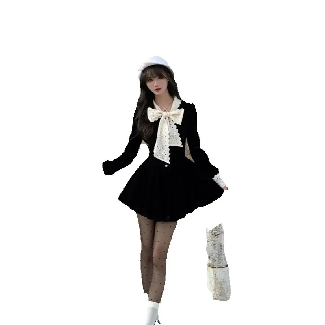 Корейское ретро французское черное бархатное платье Xiaoxiang осенне-зимнее новое