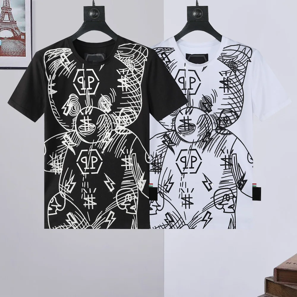 

Camiseta Hombre Short Sleeved Men's Brand Rhinestone Print Slim 2023 Summer New Top Male Luxurious High-quality 001