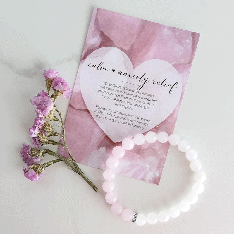 

Healing Crystal Bracelet, Rose Quartz Bracelet, Crystal Quartz Gemstone Bracelet, Beaded Bracelet