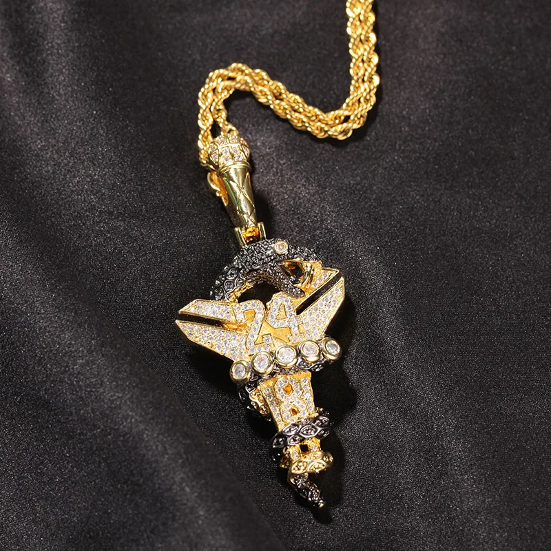 Хип-хоп 3A + CZ Stone Paved Bling Iced Out Number 24 черная мамба подвески в виде змеи ожерелье для