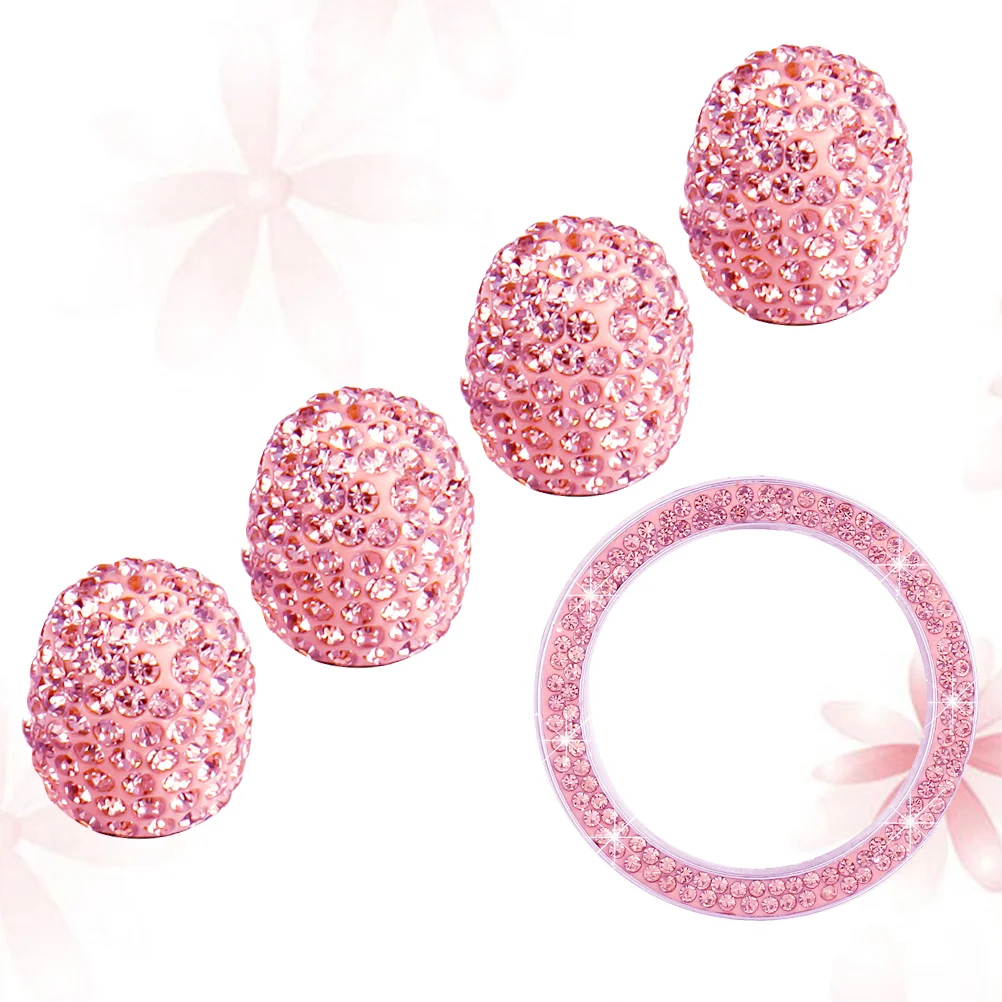 

4pcs Rhinestone Stem Covers with 1pcs Car Shine Rhinestone Bling Sticker Emblem Ring for Car Engine Ignition Button Key Knobs