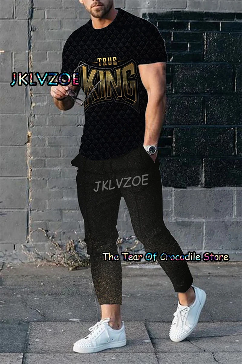 2023 Men's T Shirt+Trousers Tracksuit 2 Piece Set 3D Printing Summer Monkey Short Sleeve Long Pants Street Fashion Clothes