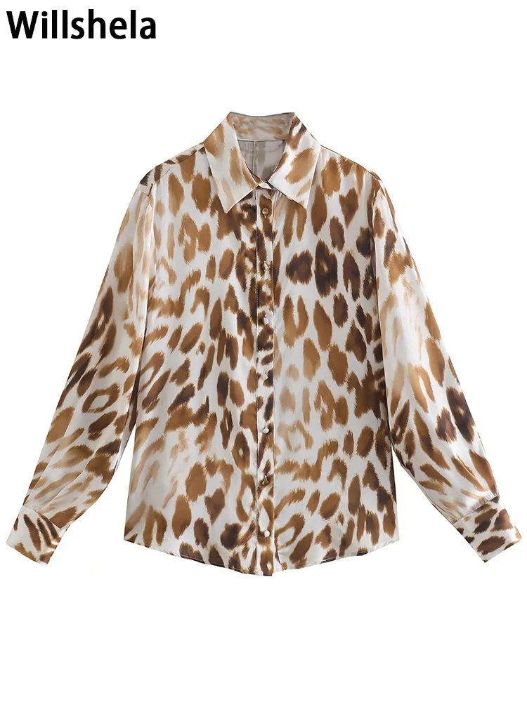 

Willshela Женская модная однобортная блузка с принтом, винтажная женская рубашка с отворотом и длинными рукавами