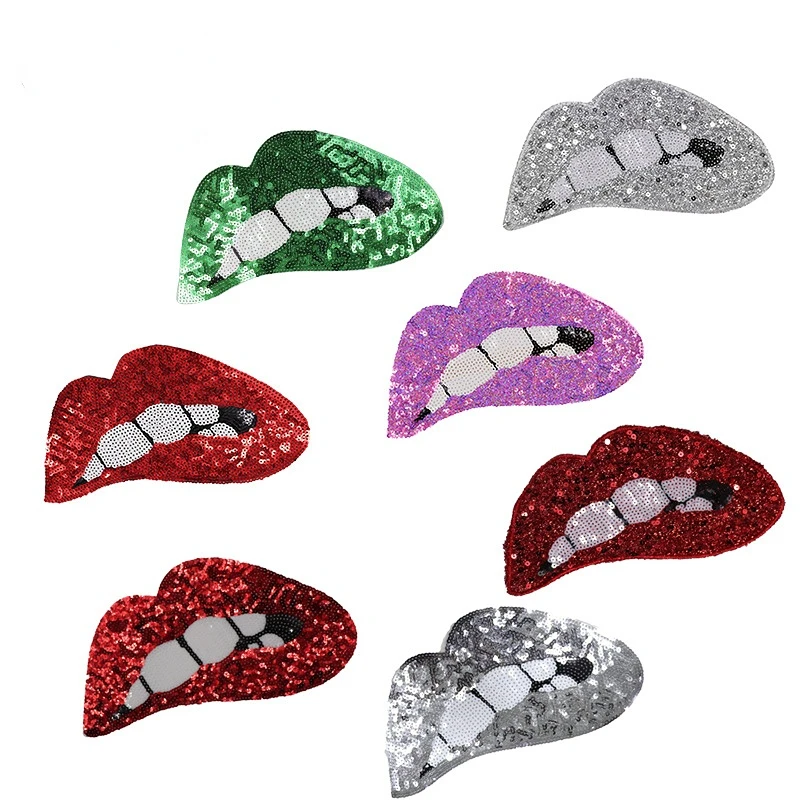 

1 Pcs Mouth Cloth Sticker Lips Sequins Embroidered Cloth Sticker Retro Mouth Badge Ironing Sticker Patch Iron Patchs for Clothes