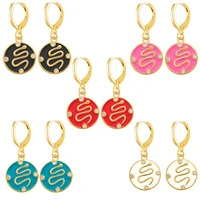 fashion colorful round snake shape zirconia enamel pendant earrings cute coin animal earrings for woman girl party jewelry gifts