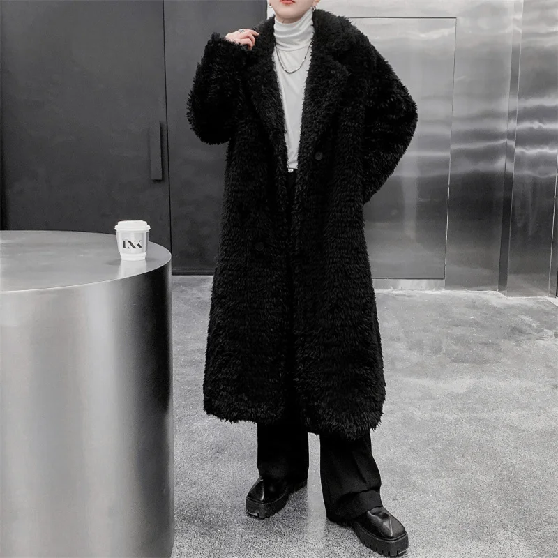 European And American Fashion Men'S Winter Suit Collar Lengthened Knee Length Plush Fur Coat Temperament High Grade Cotton