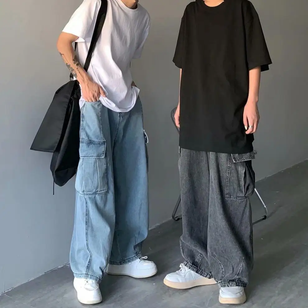 

Denim Trousers Male Jeans Denim Cargo Pants Baggy Wide Leg Jeans Casual Autumn Winter Korean Streetwear Hip Hop Cowboy