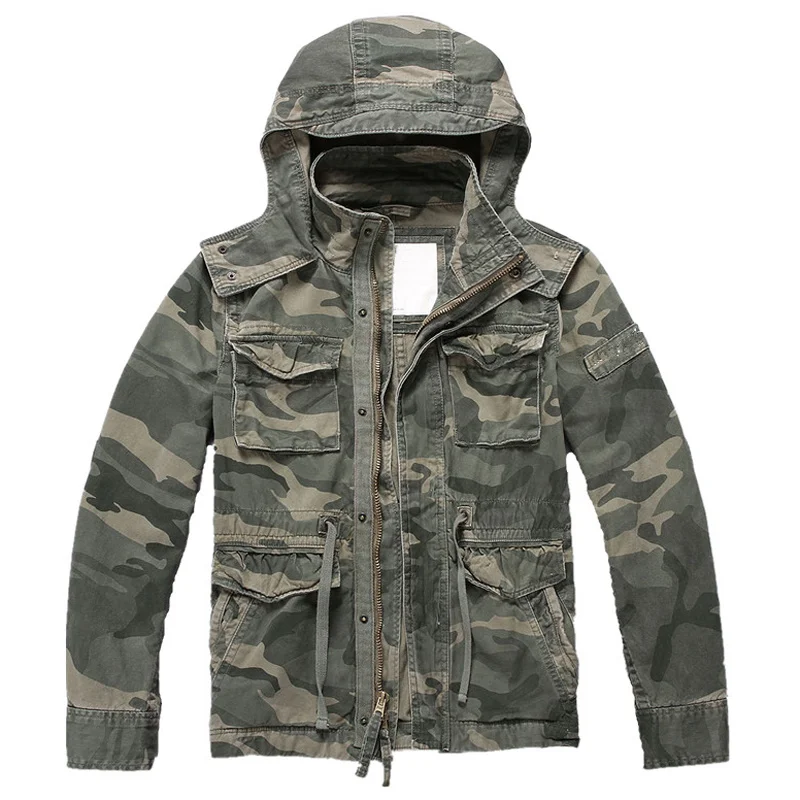 

Camouflage Hooded Mens Jackets Military Mens Coat Designer Outdoor Winter and Autumn Safari Style Male Topcoats European Style