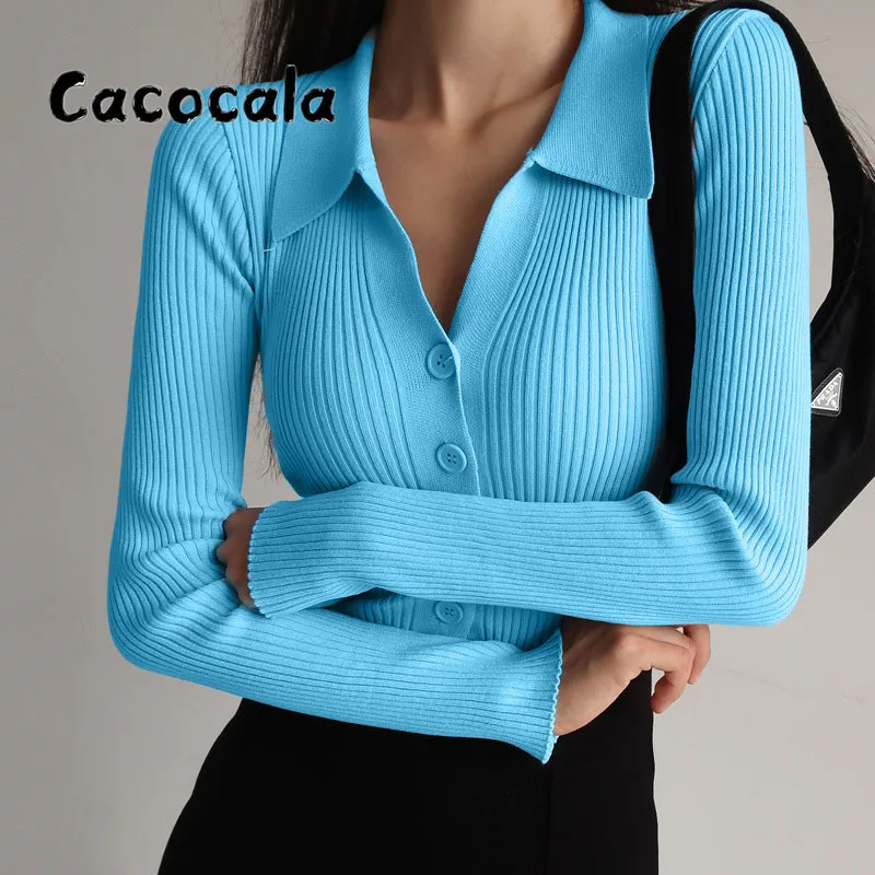 

Women 2022 New Lapel Slim Slimming Tops Ladies Hollow Buttons Sexy V Neck Long Sleeve Neck Knit Cardigan Sweater Women