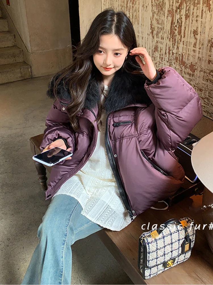 2024 новая модная женская зимняя теплая короткая куртка на гусином пуху парки с