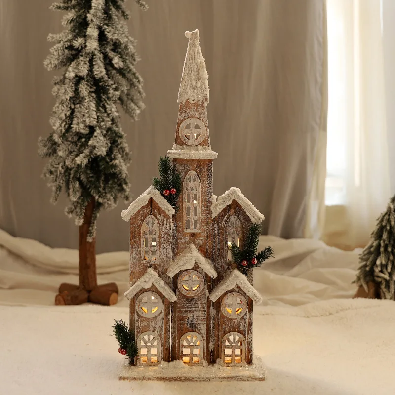 Рождественский деревянный Снежный пейзаж замок деревенский дом сцена