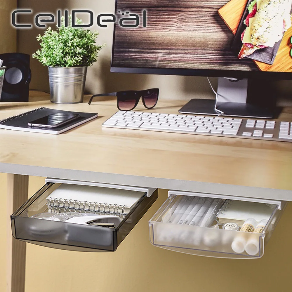 

Under Desk Storage Box Self Adhesive Drawer Pen Holder Hidden Sorting Organizer Kitchen Knife Fork Storage Tray Home Supplies