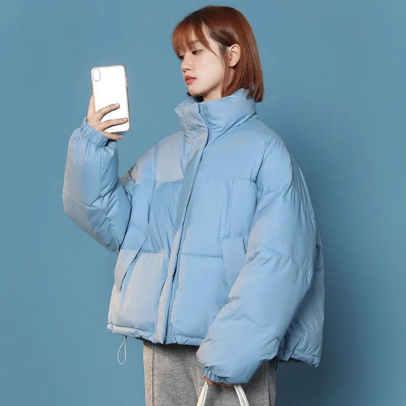 Winter Cotton Jacket Women's Korean Loose Stand-up Collar Short Padded Keep Warm Casual Jacket Cozy Thickened Bread Crop Coat