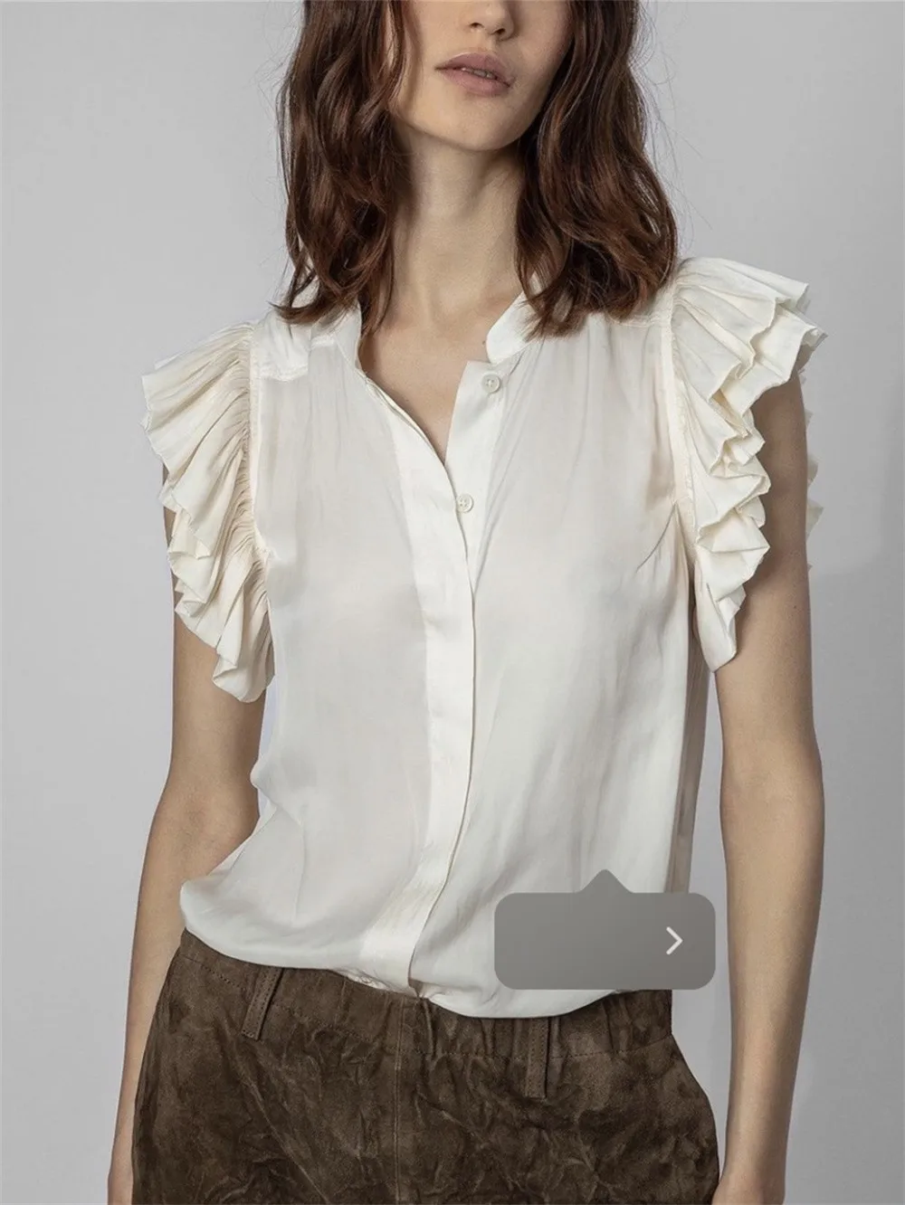 

Women Shirt Flying Sleeve Single Breasted Loose Sweet Blouse