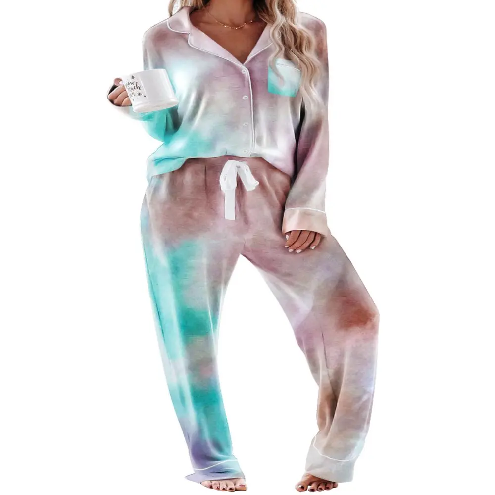 

Silk Pajamas Set Long Sleeve Sleepwear Pajamas Suit Female Two Piece Sleepwear Nightwear